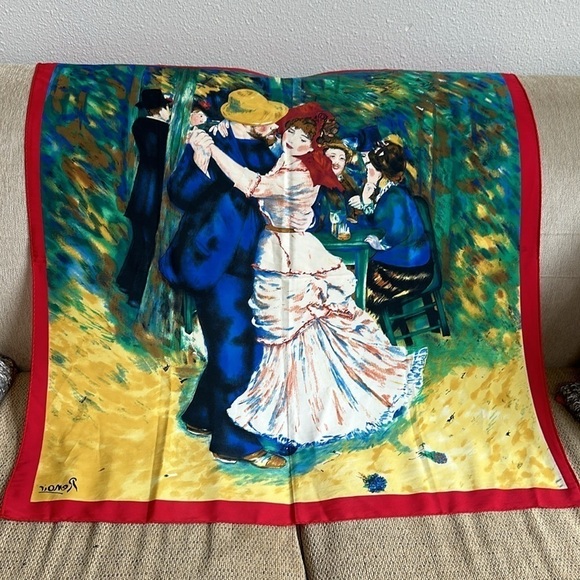Vintage Renoir art reproduction “dance at Bougival” crepe silk scarf - Picture 2 of 3